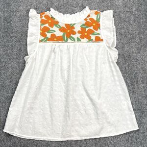 THML Ruffle Neck  Flutter Sleeve Top Size XL Textured Knit Keyhole Button Back